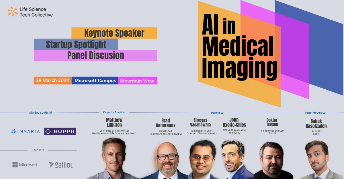 AI in Medical Imaging event poster: 28 March 2024, Microsoft Campus, Mountain View
